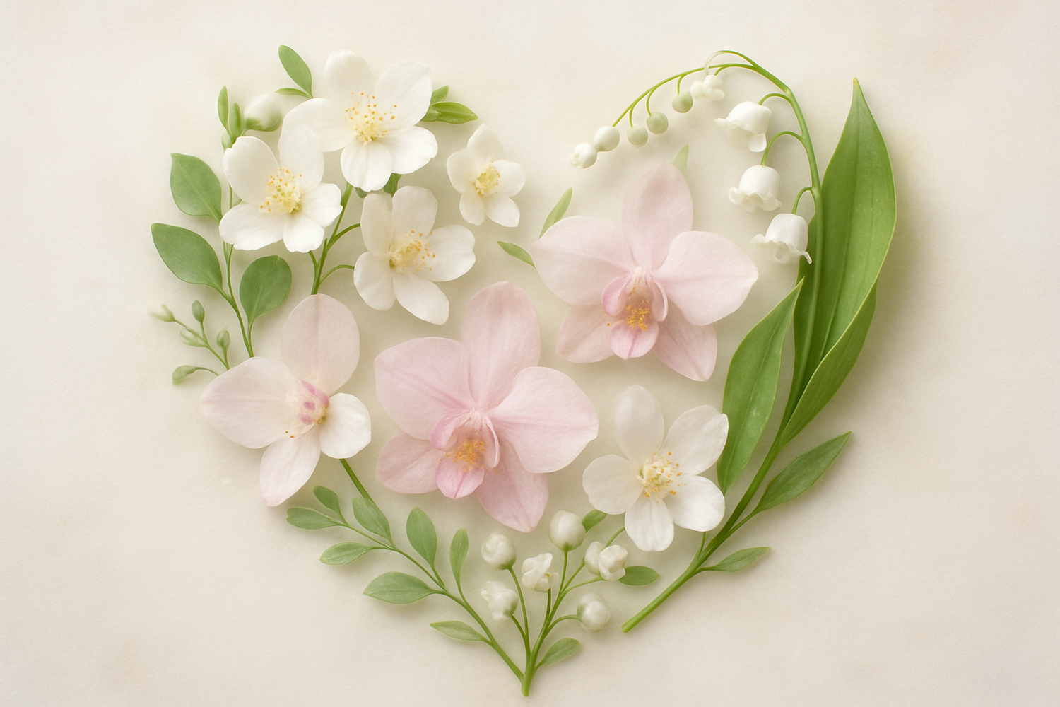 Give image - The heart reveals a delicate floral blend of green notes, jasmine, lily of the valley, and orchid, adding elegance and softness.